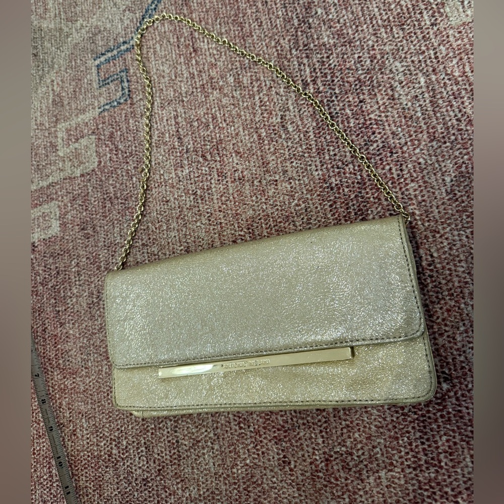 Antonio Melani leather metallic gold evening clutch/ bag w/detachable chain